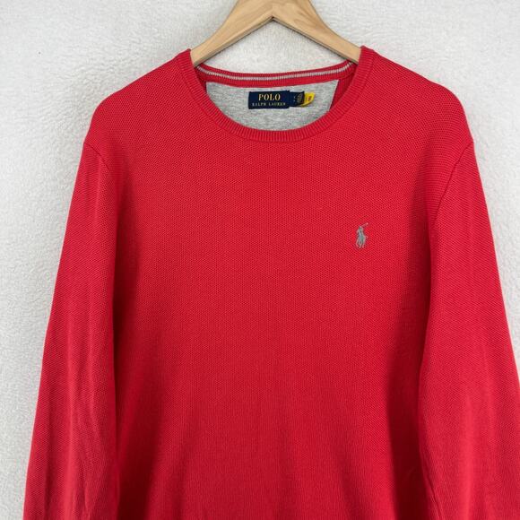 POLO RALPH LAUREN Sweater Mens S Mesh Knit Cotton Crewneck Pullover Jumper Red - Picture 4 of 16